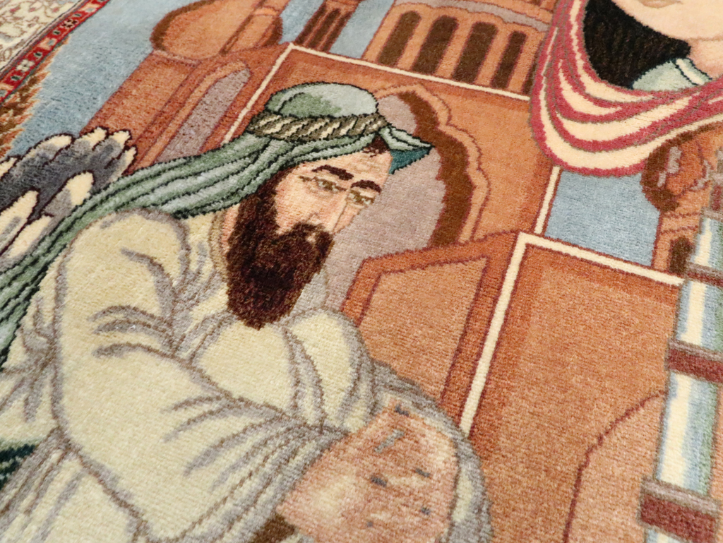 Vintage Persian Tabriz Pictorial Rug, No.27560 - Staging