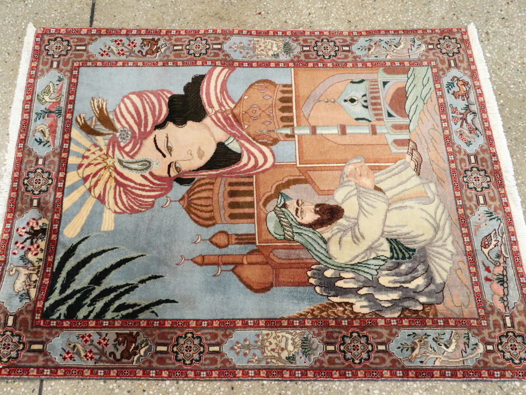Vintage Persian Tabriz Pictorial Rug, No.27560 - Staging