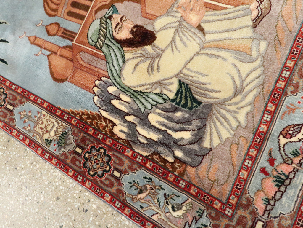 Vintage Persian Tabriz Pictorial Rug, No.27560 - Staging