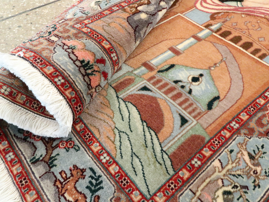 Vintage Persian Tabriz Pictorial Rug, No.27560 - Staging