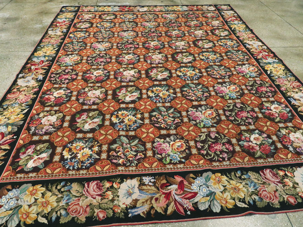 Antique English Flatweave Needlepoint Room Size Carpet, No.27565 - Staging