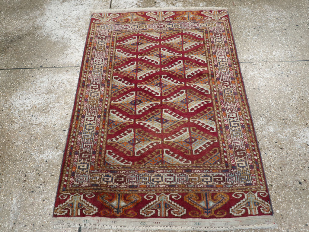 Vintage Central Asian Tekke Throw Rug, No.27569 - Staging