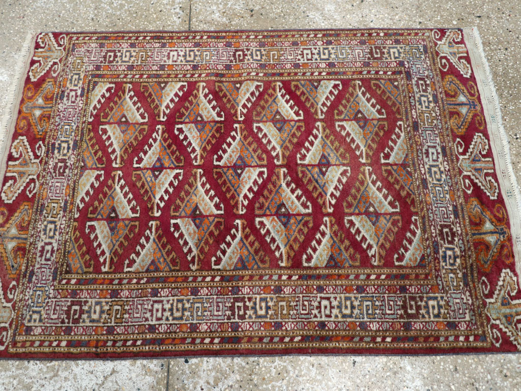 Vintage Central Asian Tekke Throw Rug, No.27569 - Staging