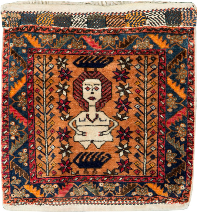 Vintage Persian Baluch Pictorial Rug, No.27580 - Staging