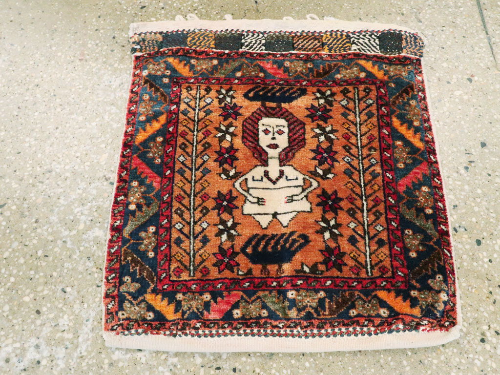 Vintage Persian Baluch Pictorial Rug, No.27580 - Staging