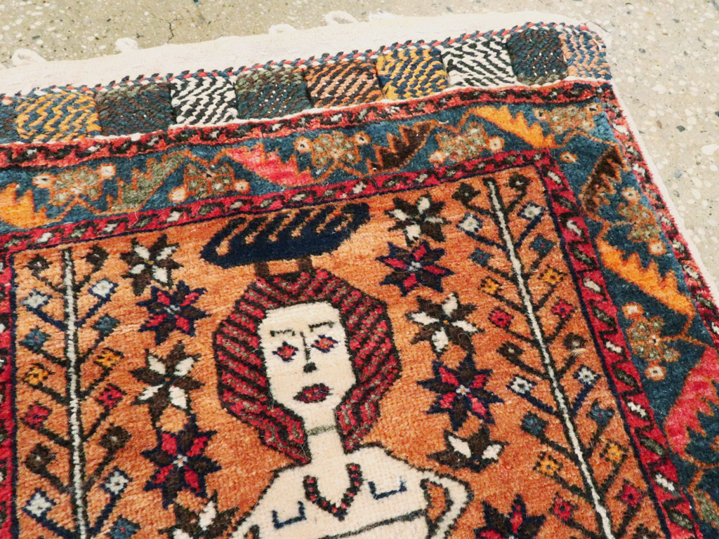 Vintage Persian Baluch Pictorial Rug, No.27580 - Staging