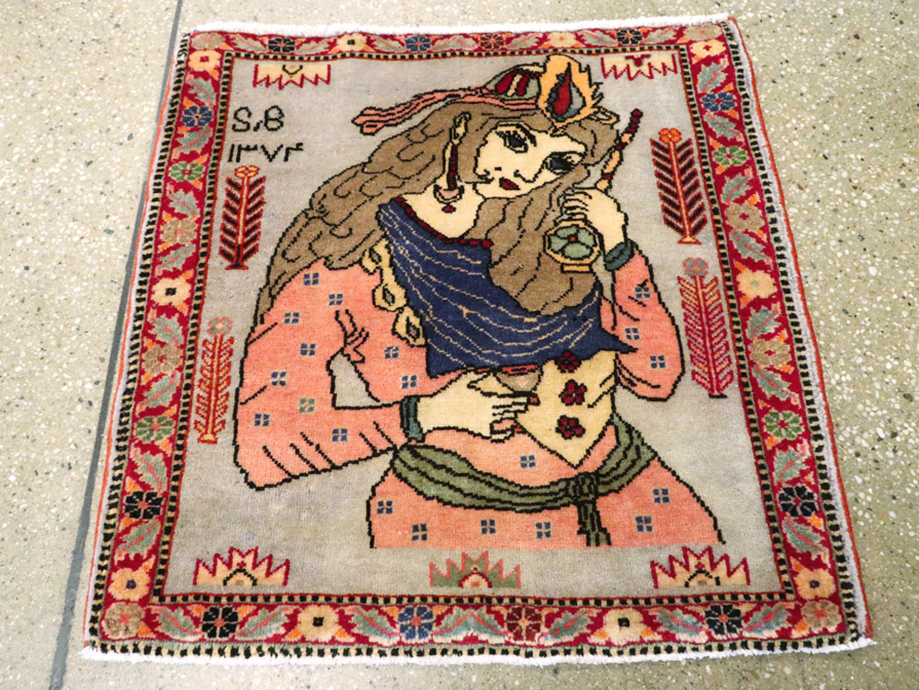 Vintage Persian Pictorial Tabriz Rug, No.27581 - Staging