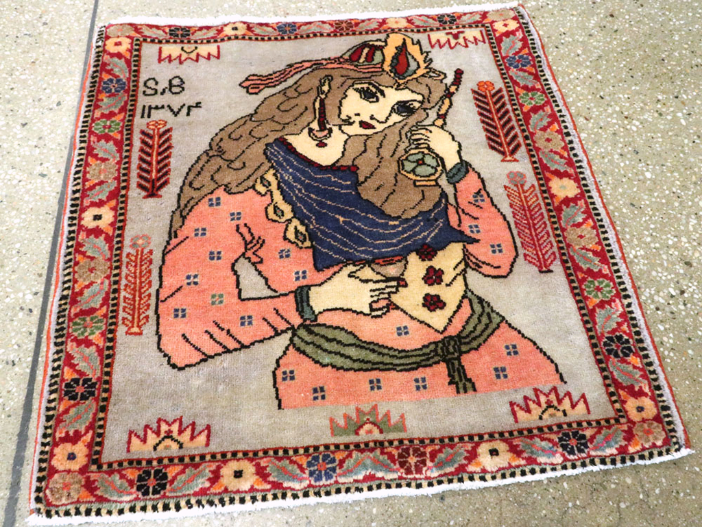 Vintage Persian Pictorial Tabriz Rug, No.27581 - Staging