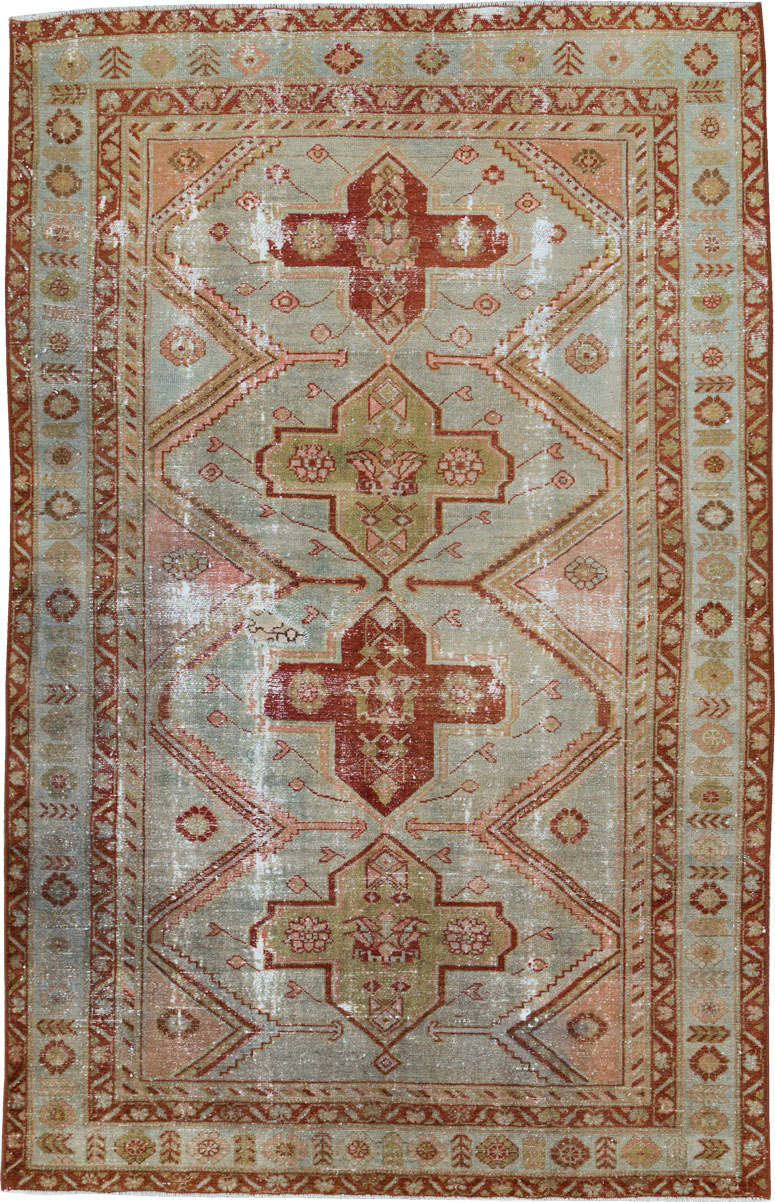 Distressed Antique Persian Malayer Accent Rug, No.27617 - Staging