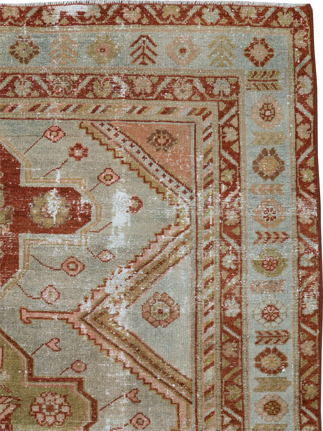 Distressed Antique Persian Malayer Accent Rug, No.27617 - Staging