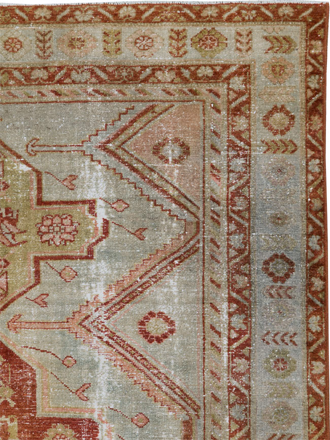 Distressed Antique Persian Malayer Accent Rug, No.27617 - Staging