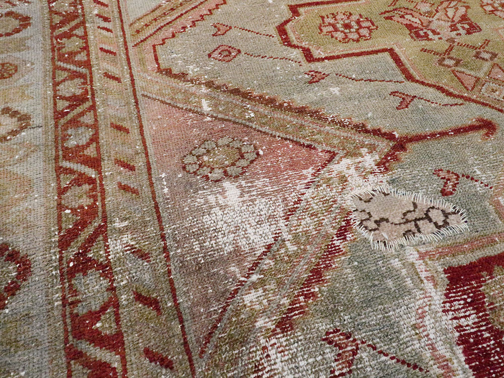 Distressed Antique Persian Malayer Accent Rug, No.27617 - Staging