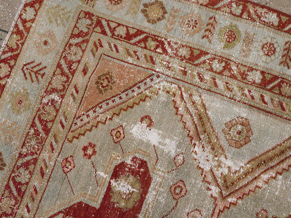 Distressed Antique Persian Malayer Accent Rug, No.27617 - Staging