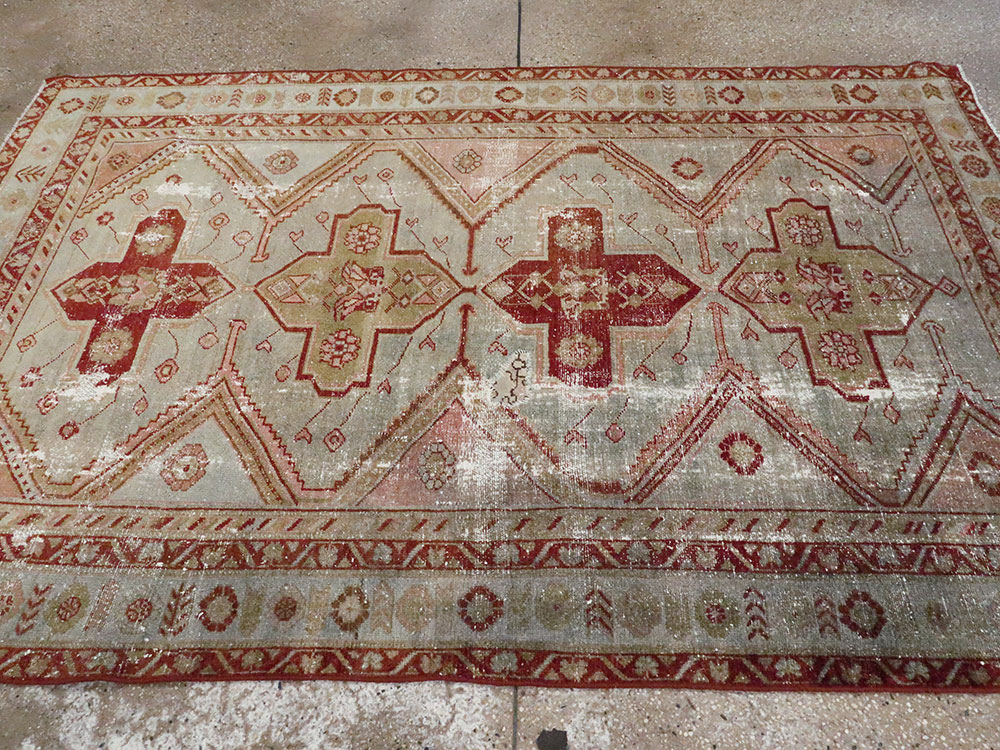 Distressed Antique Persian Malayer Accent Rug, No.27617 - Staging