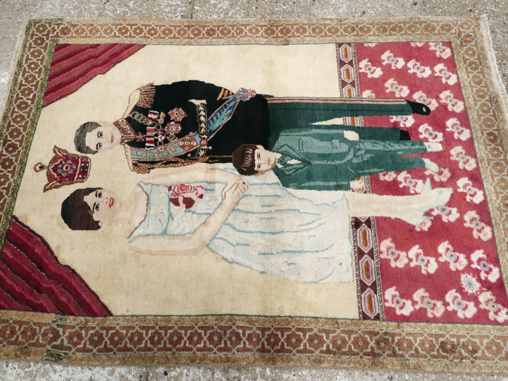 Vintage Persian Tabriz Pictorial Rug, No.27629 - Staging