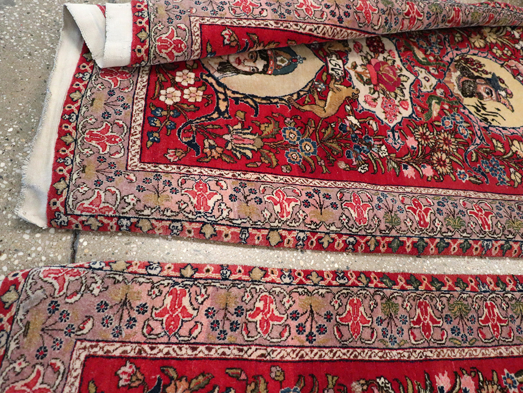 Vintage Persian Tabriz Pictorial Rug, No.27639 - Staging