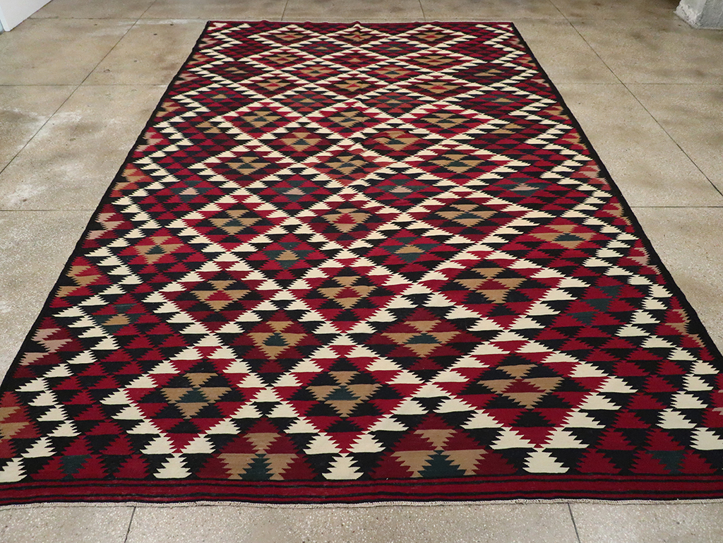 Vintage Turkish Flatweave Kilim Long Room Size Carpet, No.27661 - Staging