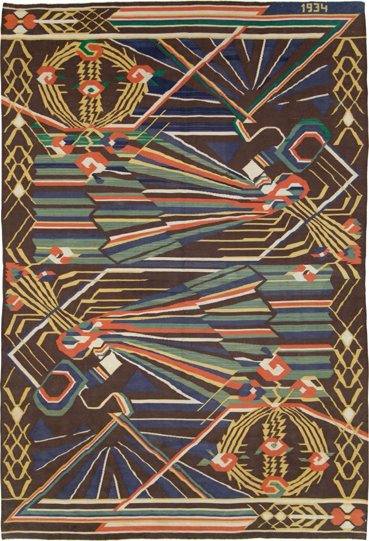 Vintage Romanian Flat-Weave Rug, No.27666 - Staging