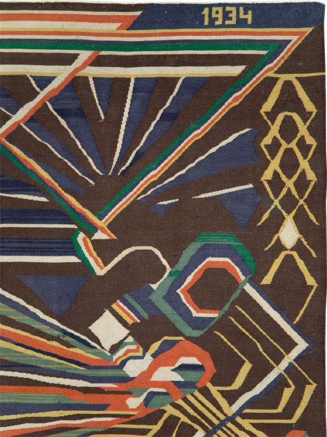 Vintage Romanian Flat-Weave Rug, No.27666 - Staging