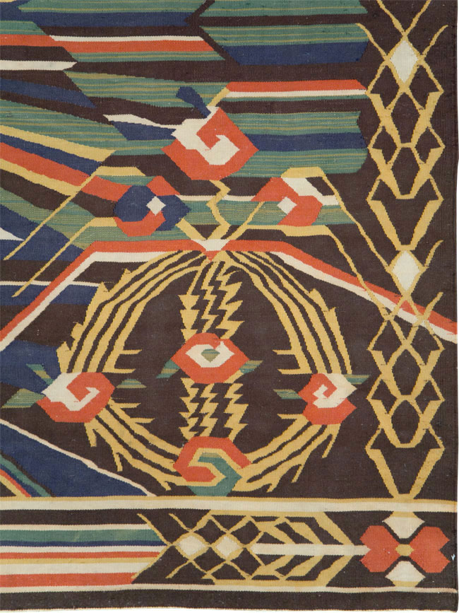 Vintage Romanian Flat-Weave Rug, No.27666 - Staging