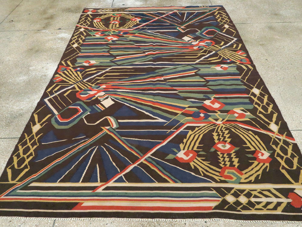 Vintage Romanian Flat-Weave Rug, No.27666 - Staging
