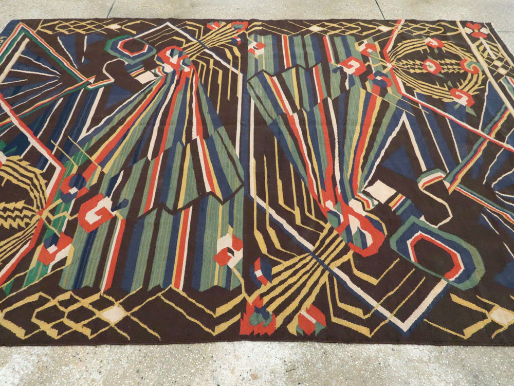 Vintage Romanian Flat-Weave Rug, No.27666 - Staging