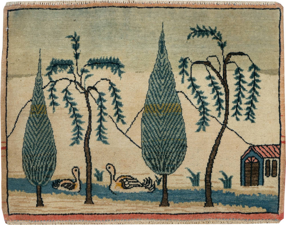 Vintage Persian Kashan Pictorial Rug (Pair: 1 of 2), No.27674 - Staging