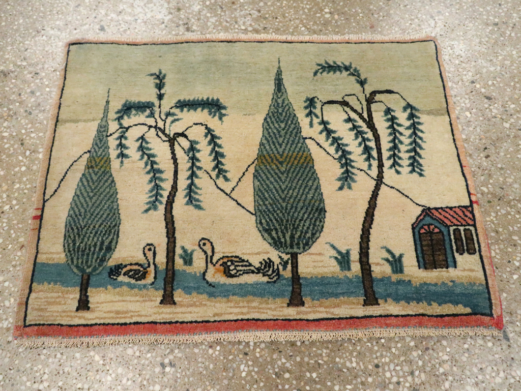 Vintage Persian Kashan Pictorial Rug (Pair: 1 of 2), No.27674 - Staging