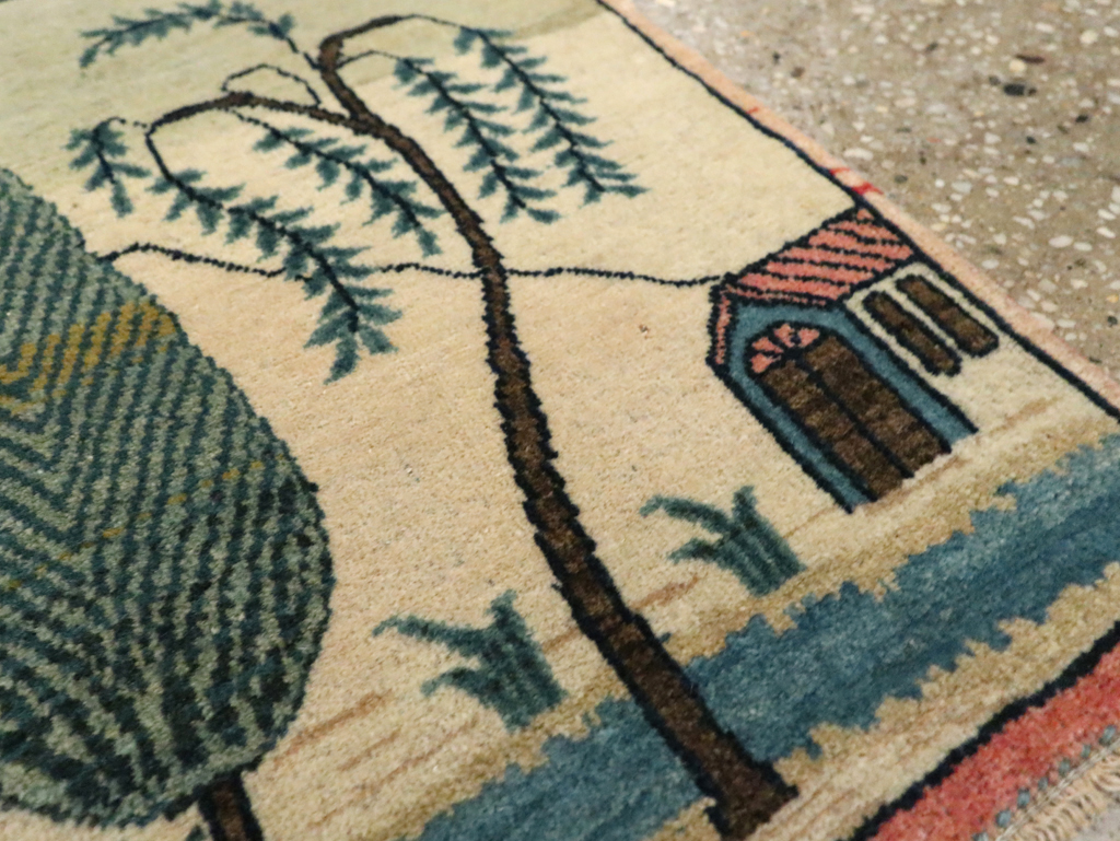 Vintage Persian Kashan Pictorial Rug (Pair: 1 of 2), No.27674 - Staging