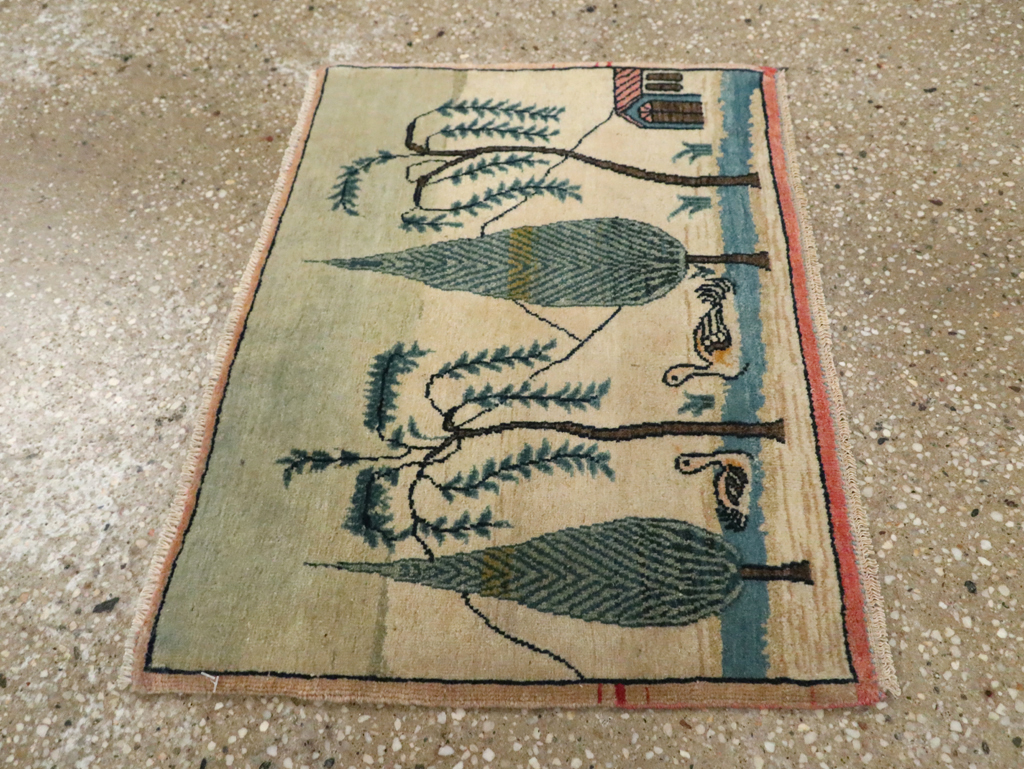 Vintage Persian Kashan Pictorial Rug (Pair: 1 of 2), No.27674 - Staging