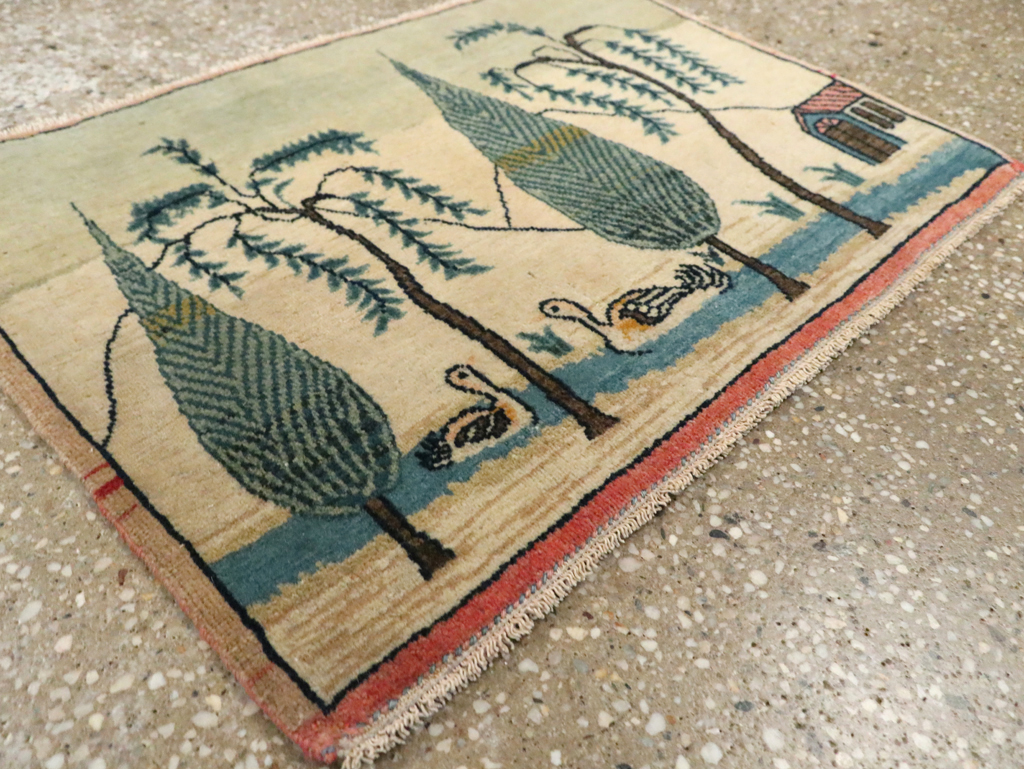 Vintage Persian Kashan Pictorial Rug (Pair: 1 of 2), No.27674 - Staging