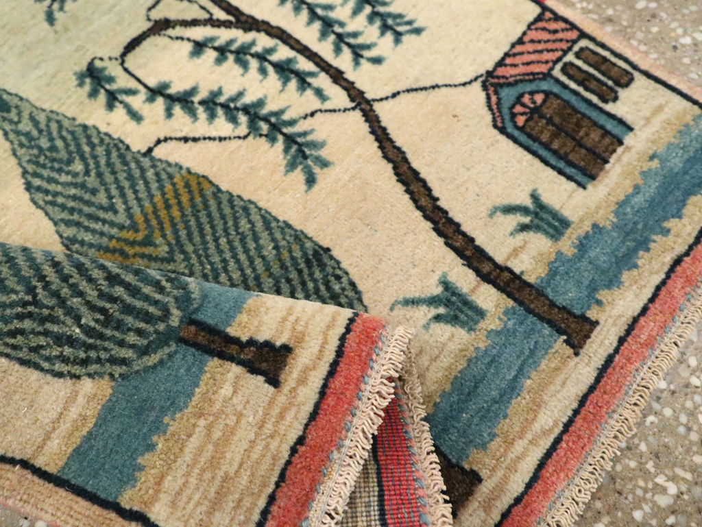 Vintage Persian Kashan Pictorial Rug (Pair: 1 of 2), No.27674 - Staging