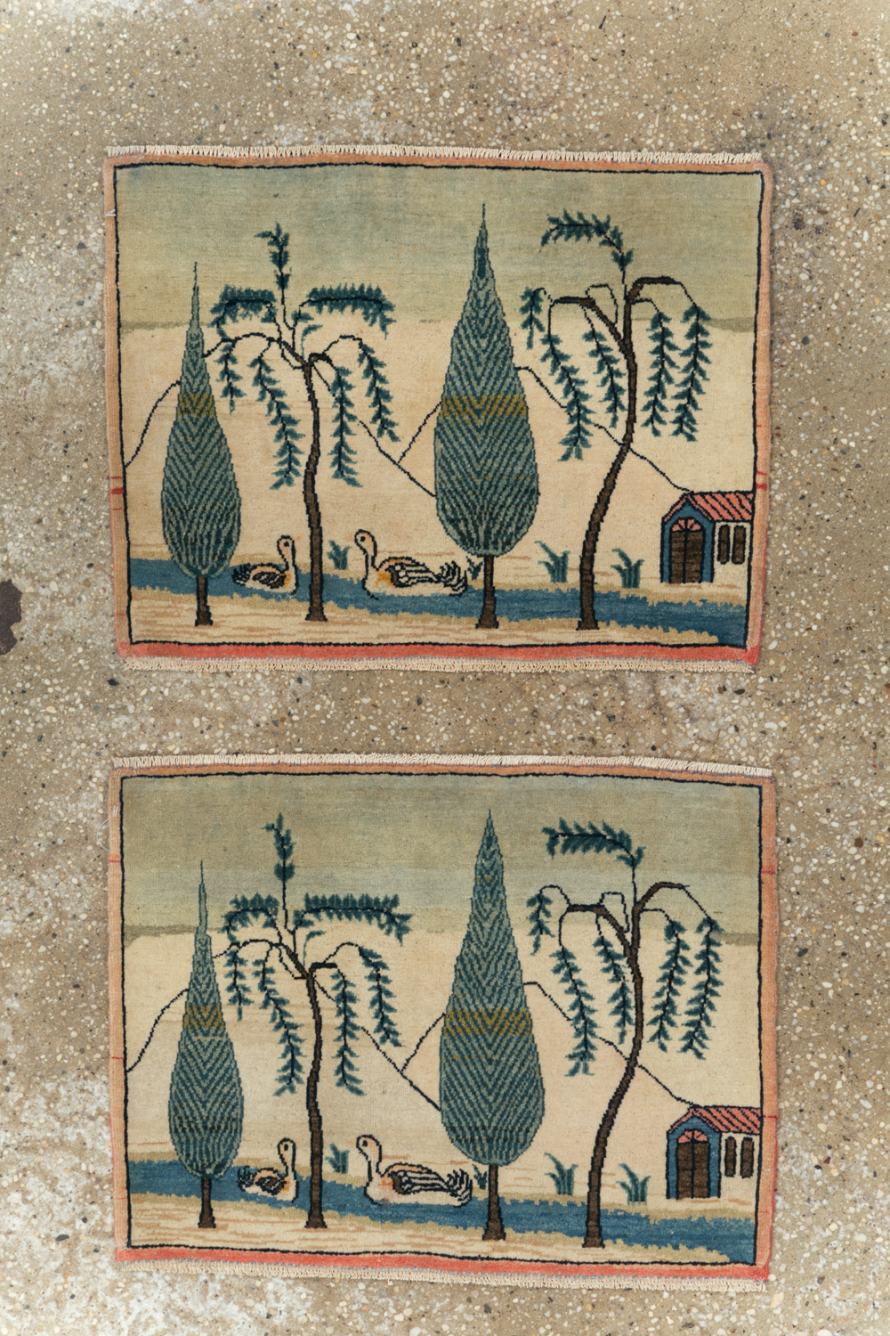 Vintage Persian Kashan Pictorial Rug (Pair: 1 of 2), No.27674 - Staging