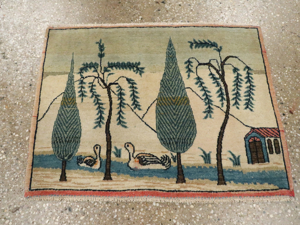 Vintage Persian Kashan Pictorial Rug (Pair: 2 of 2), No.27675 - Staging