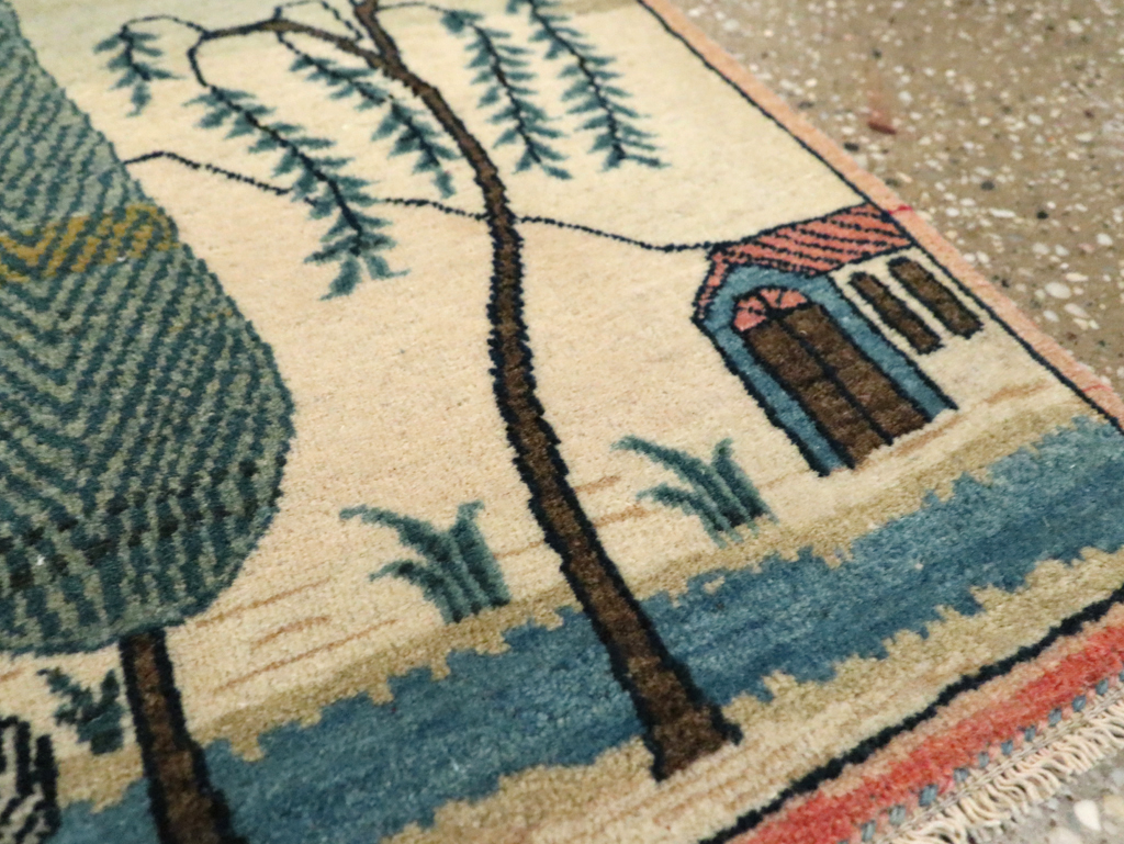 Vintage Persian Kashan Pictorial Rug (Pair: 2 of 2), No.27675 - Staging