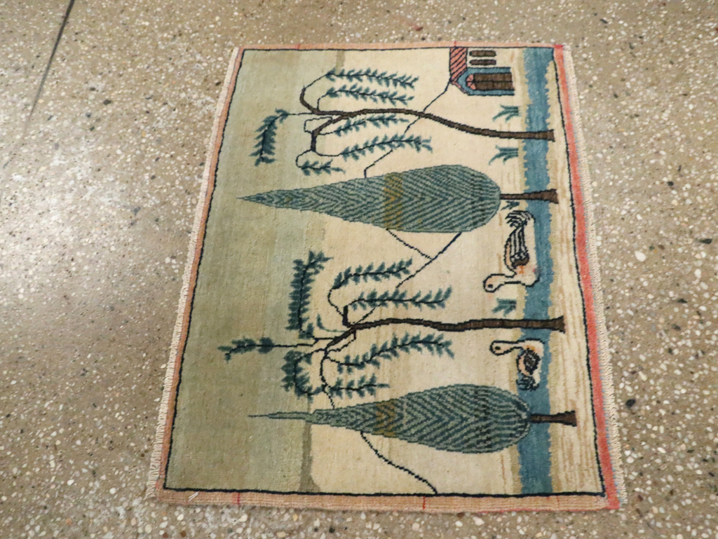 Vintage Persian Kashan Pictorial Rug (Pair: 2 of 2), No.27675 - Staging