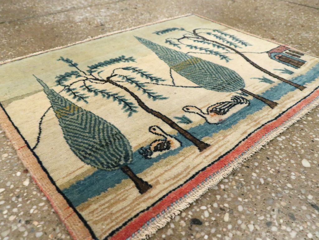 Vintage Persian Kashan Pictorial Rug (Pair: 2 of 2), No.27675 - Staging