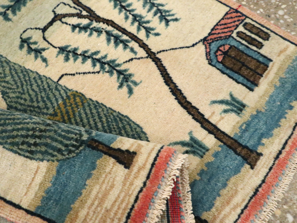 Vintage Persian Kashan Pictorial Rug (Pair: 2 of 2), No.27675 - Staging