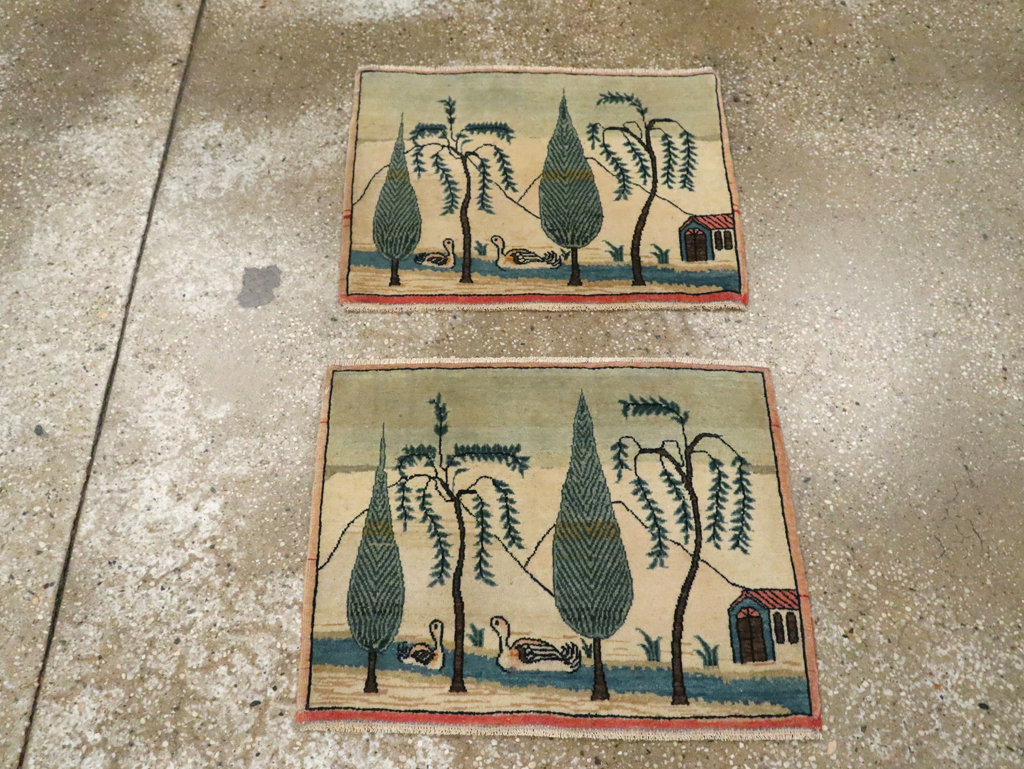 Vintage Persian Kashan Pictorial Rug (Pair: 2 of 2), No.27675 - Staging