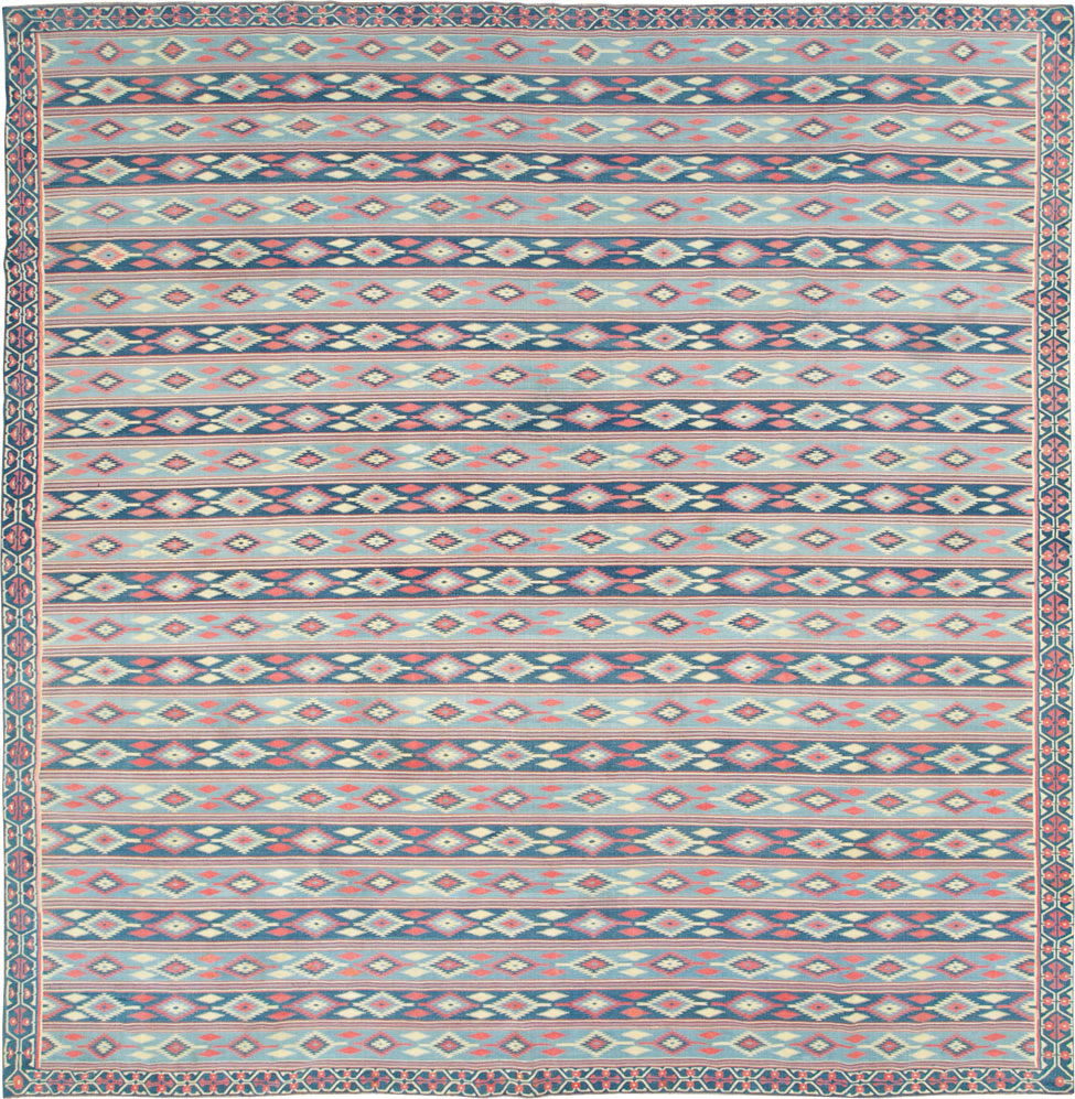 Vintage Indian Flatweave Dhurrie Square Large Carpet, No.27696 - Staging