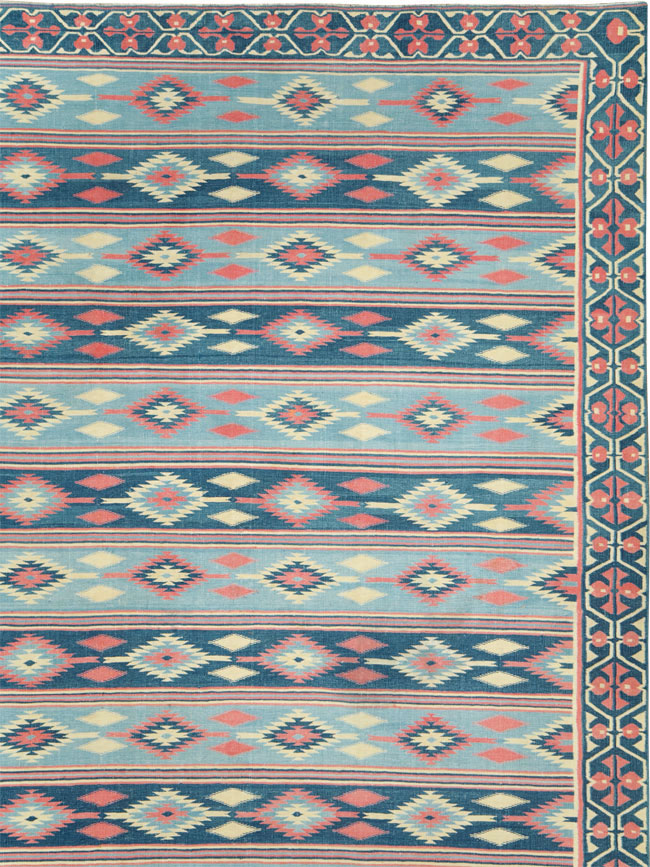 Vintage Indian Flatweave Dhurrie Large Square Carpet, No.27696 - Staging