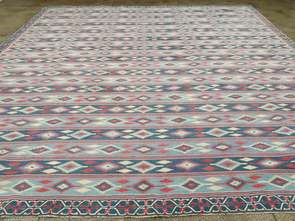 Vintage Indian Flatweave Dhurrie Square Large Carpet, No.27696 - Staging