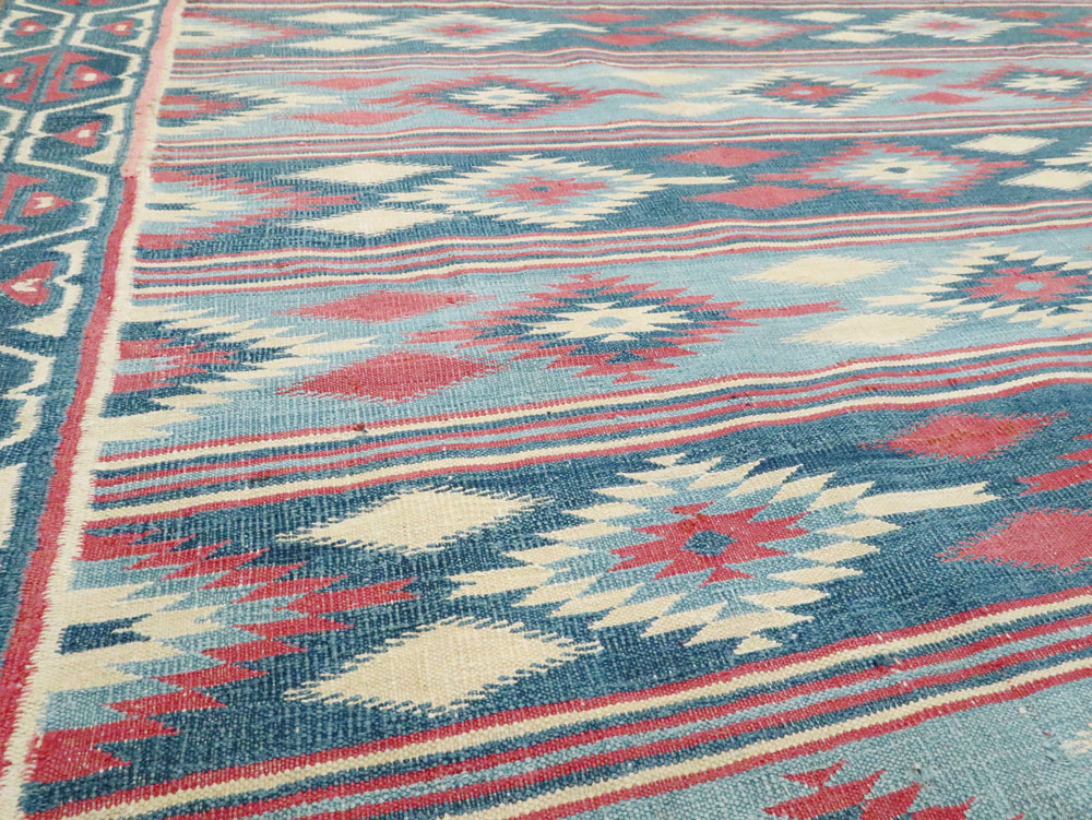 Vintage Indian Flatweave Dhurrie Square Large Carpet, No.27696 - Staging