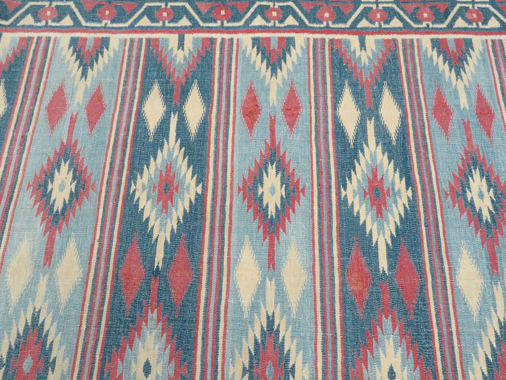 Vintage Indian Flatweave Dhurrie Square Large Carpet, No.27696 - Staging