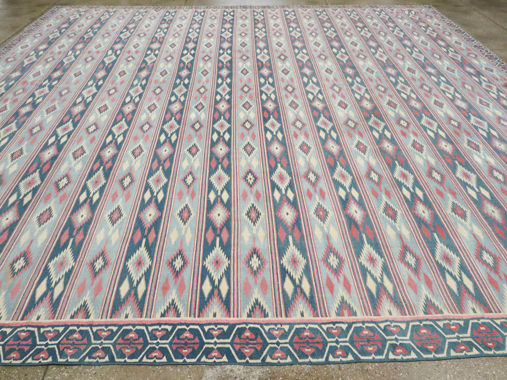 Vintage Indian Flatweave Dhurrie Square Large Carpet, No.27696 - Staging