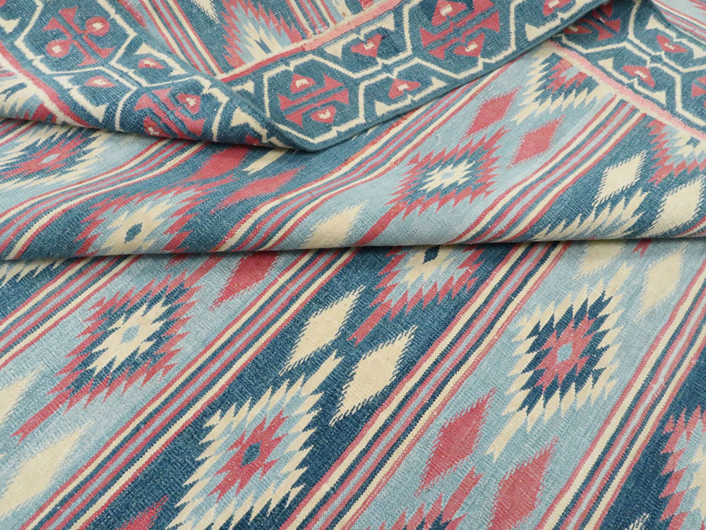 Vintage Indian Flatweave Dhurrie Large Square Carpet, No.27696 - Staging