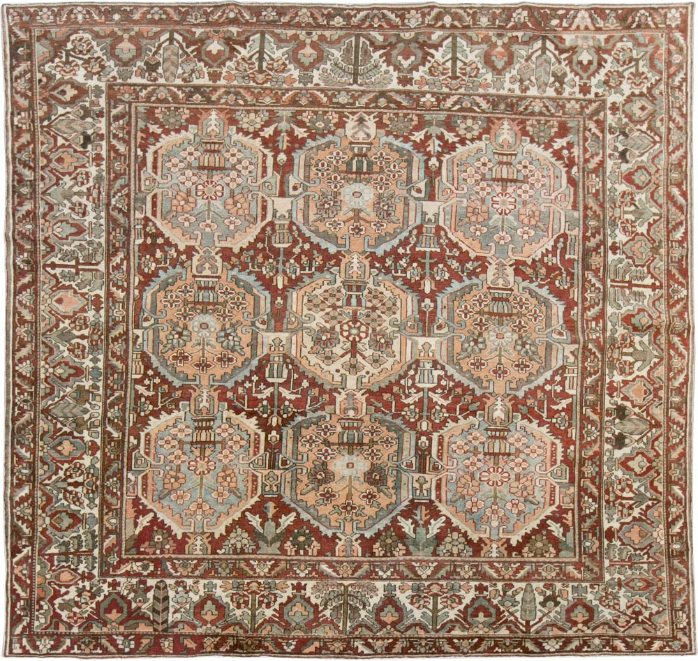 Vintage Persian Bakhtiari Square Room Size Carpet, No.27727 - Staging