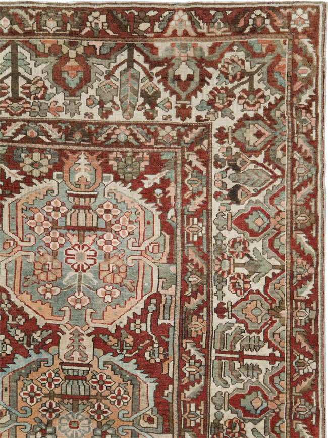 Vintage Persian Bakhtiari Square Room Size Carpet, No.27727 - Staging
