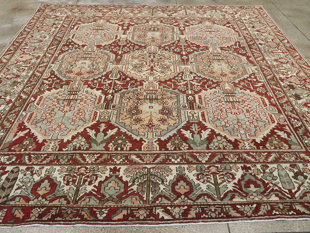 Vintage Persian Bakhtiari Square Room Size Carpet, No.27727 - Staging