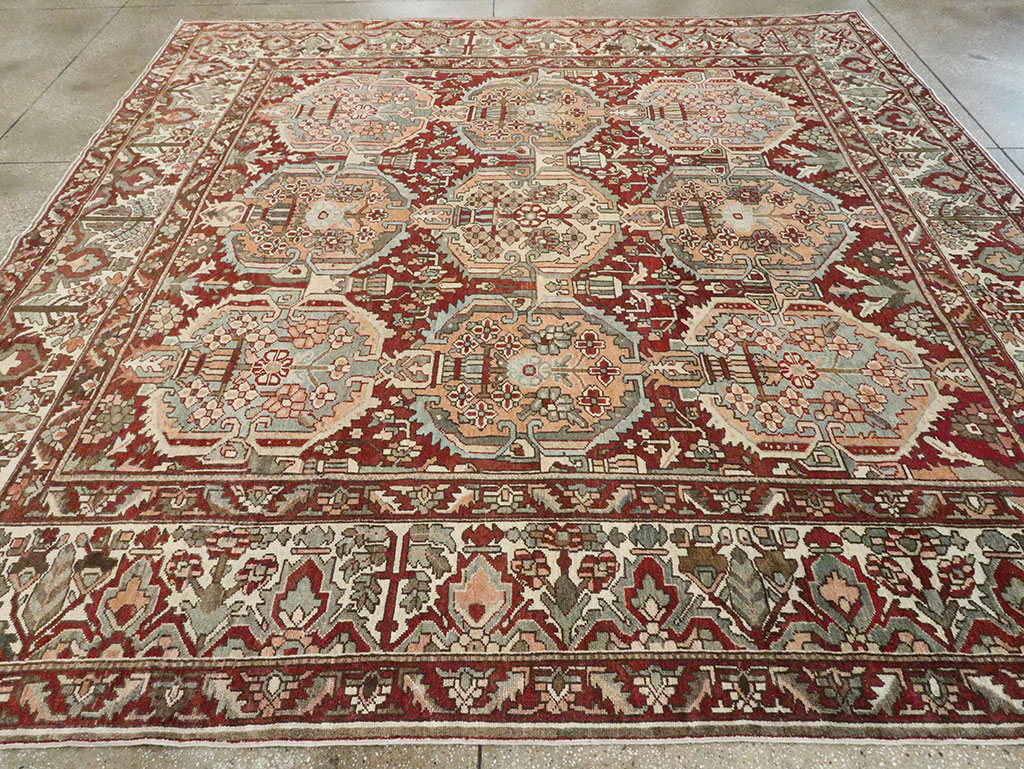 Vintage Persian Bakhtiari Square Room Size Carpet, No.27727 - Staging